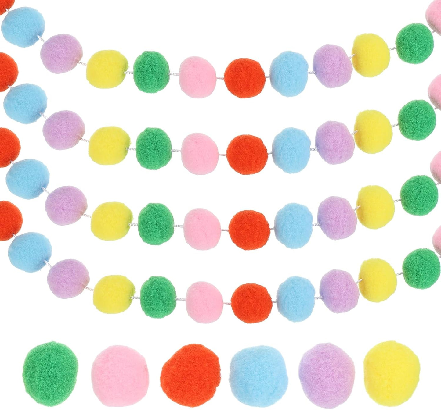 PATIKIL 26Ft Pom Pom Garland Decorations, 4Pcs Colorful Felt Ball Garland Banner Cute Rainbow Pompom Hanging Decorations for Tree Ornaments Decor, Pink/Green/Yellow/Purple/Blue/Orange