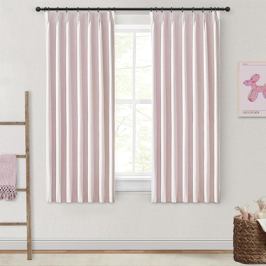Light Soft Pink Room Darkening Drapes 63 Inches Long 2 Panels Set for Kitchen, Modern Pinch Pleat Blackout Natural Linen Curtains Thermal Insulated with Back Tab Curtain 63 Inch Long Cafe Window Burg