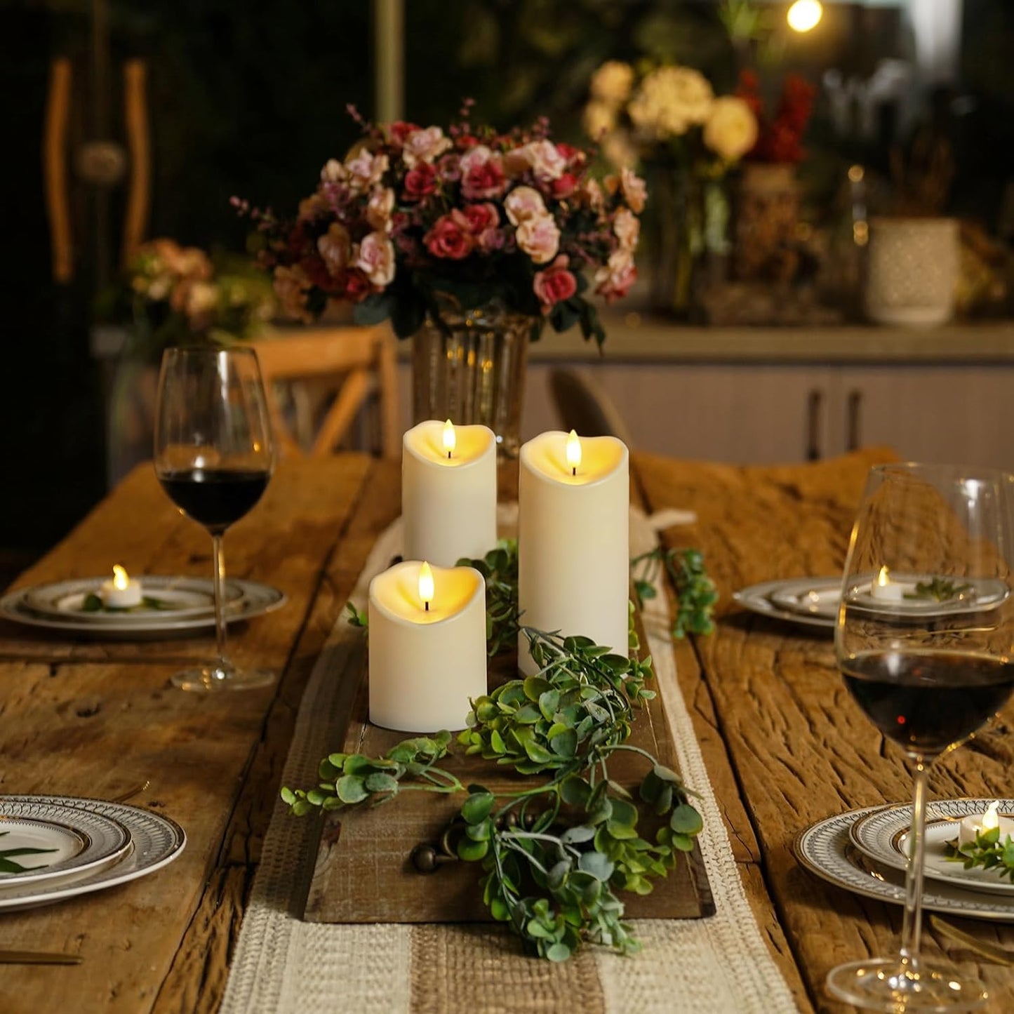 Homemory Flameless Candles with Timer and Remote Control, Battery Operated LED Candles, Realistic Fake Plastic Candles for Wedding, Festival, Home Decor, Waterproof Outdoor, D3”H4”6”8”