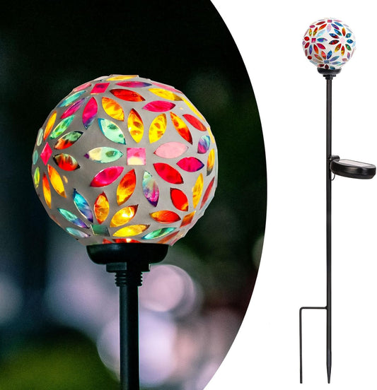 Afirst Solar Lights Outdoor Decorative - Solar Mosaic Garden Stakes Flower Decorative Lights Waterproof for Pathway Yard Lawn Decoration Multi