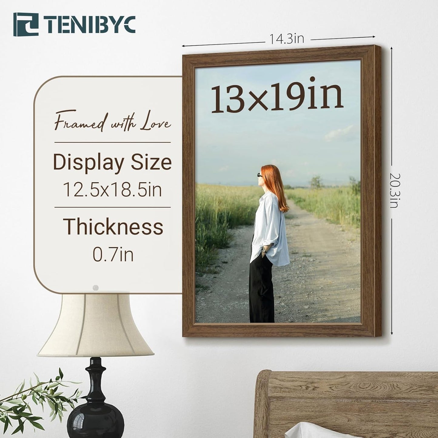 13x19 Picture Frame 3 Pack - Brown Woodgrain, Wood Photo Frame, HD Tempered Glass, Wall Gallery Poster Frame