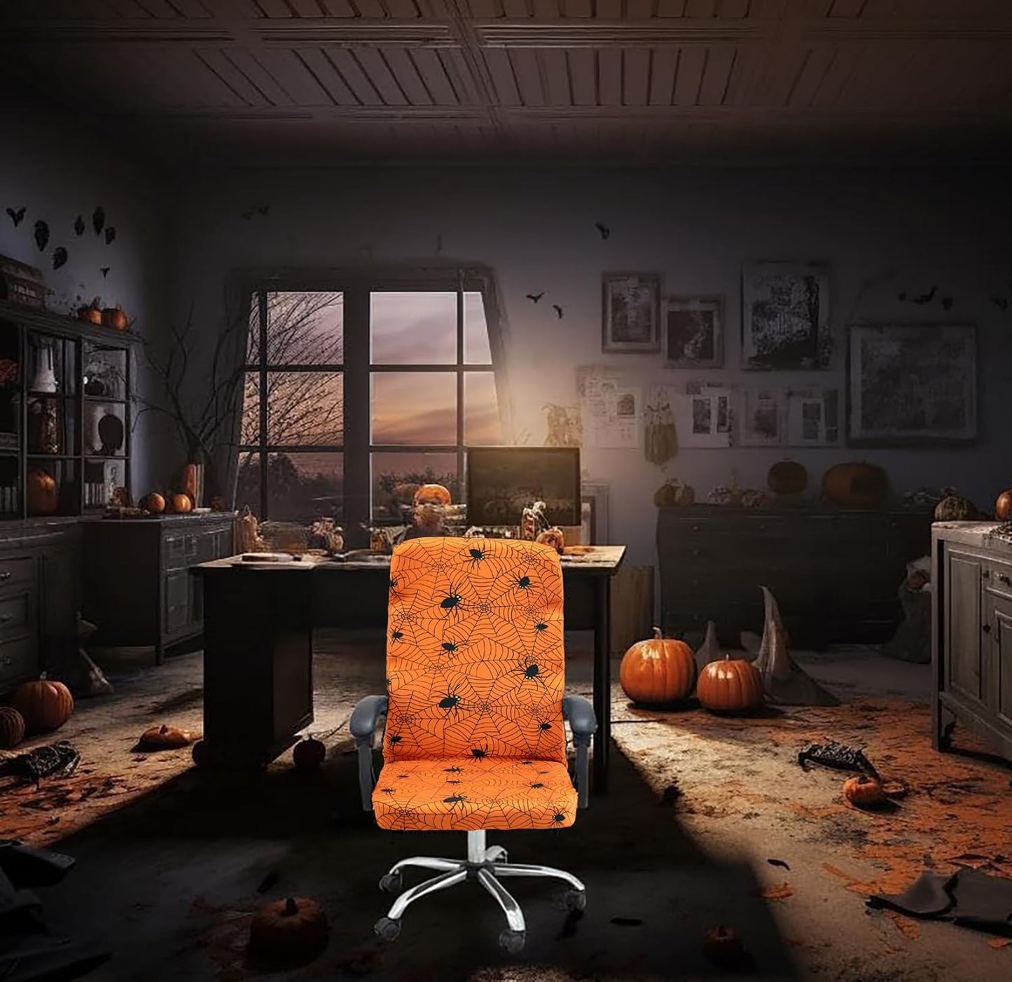 Halloween Office Chair CoversHorror Bloody Handprints Footprints on White Horror Theme Print Stretchable Slipcover for Modern Simplism Style High Back Boss Chair(No Chair) (Halloween07, M)…