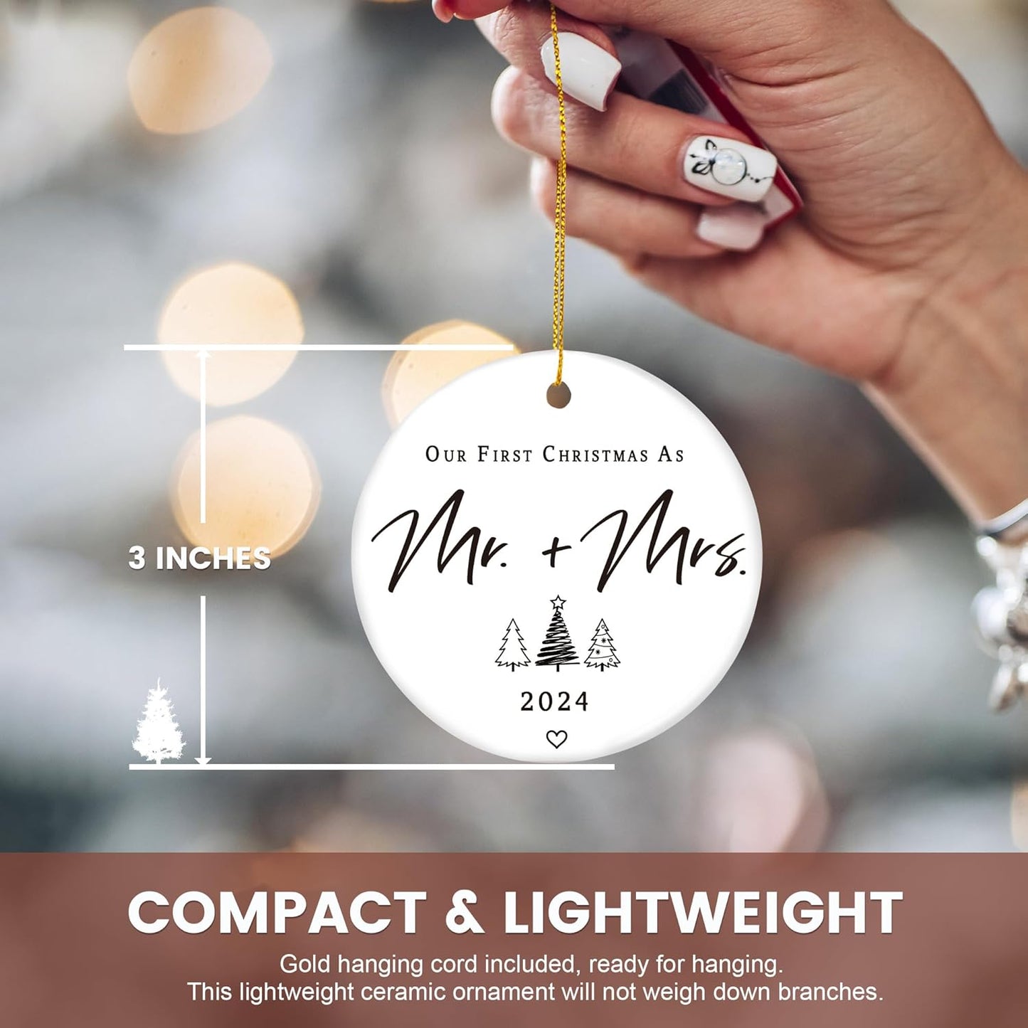 Our First Christmas Married Ornaments - Wedding Gift for Couples 2024, 1st Christmas as Mr and Mrs, Bridal Shower, Just Married Newlywed Couples