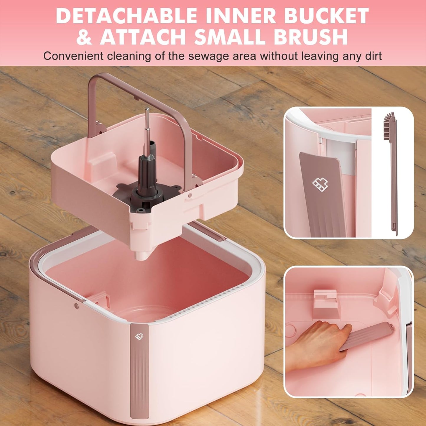 Upgraded Spin Mop and Bucket Self-Standing Mop Bucket Separate Dirty and Clean Water System Self Wringing 360° Rotating & 90° Foldabl Mops and Buckets for Floor Cleaning (Pink, 10Pads)