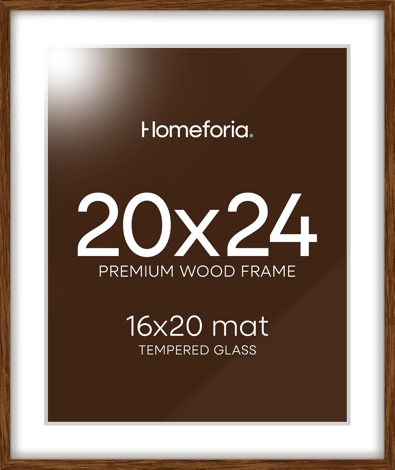 Homeforia 20x24 Picture Frame Brown, High End Dark Oak 20x24 Walnut Wooden Poster Frames with Mat 16x20, 20 x 24 Wood Frame Matted to 16 by 20, 24x20 Hanging Frames, Tempered Glass, Wall Kit, Set of 1