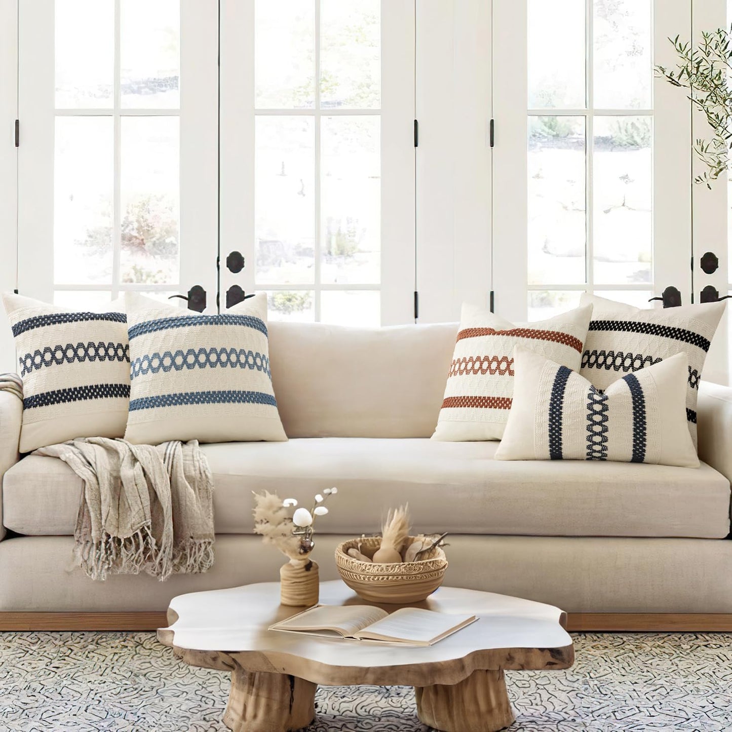 MIULEE Set of 2 Black Boho Decorative Lumbar Pillow Covers 12x20 Inch Farmhouse Rustic Couch Throw Pillows Modern Cotton Cushion Covers Retro Cute Macrame Woven Home Decor for Bed Sofa Chair