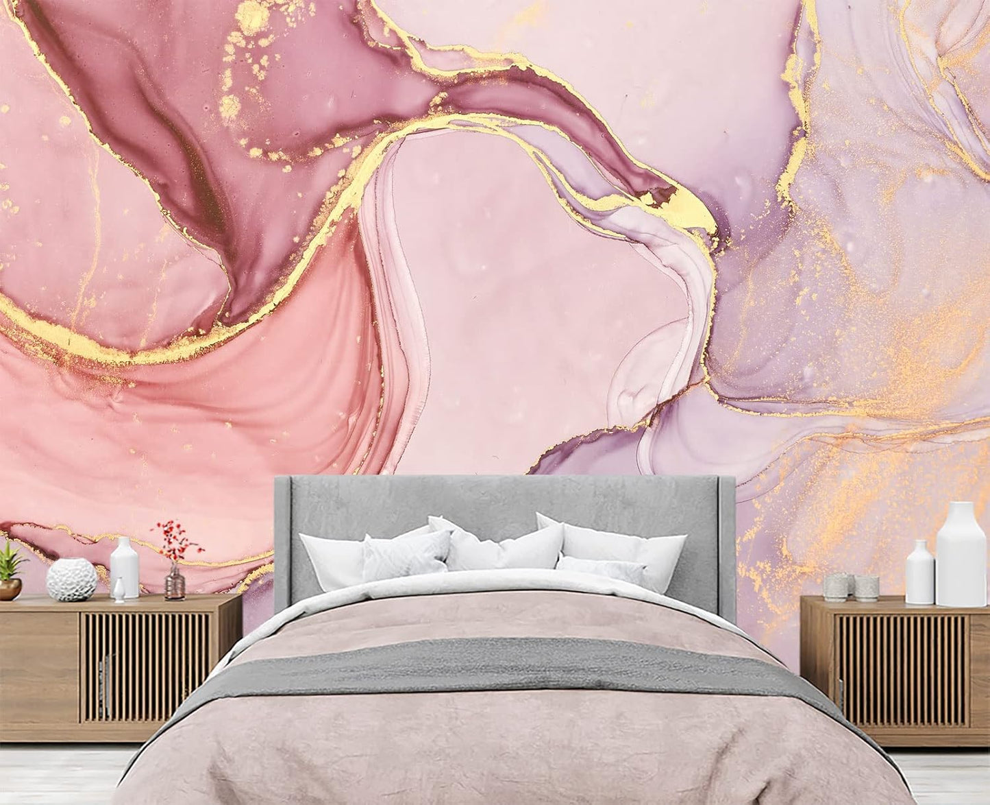 Gilding Marble Pink Wall Mural Wallpaper for Bedroom 137" x 100"