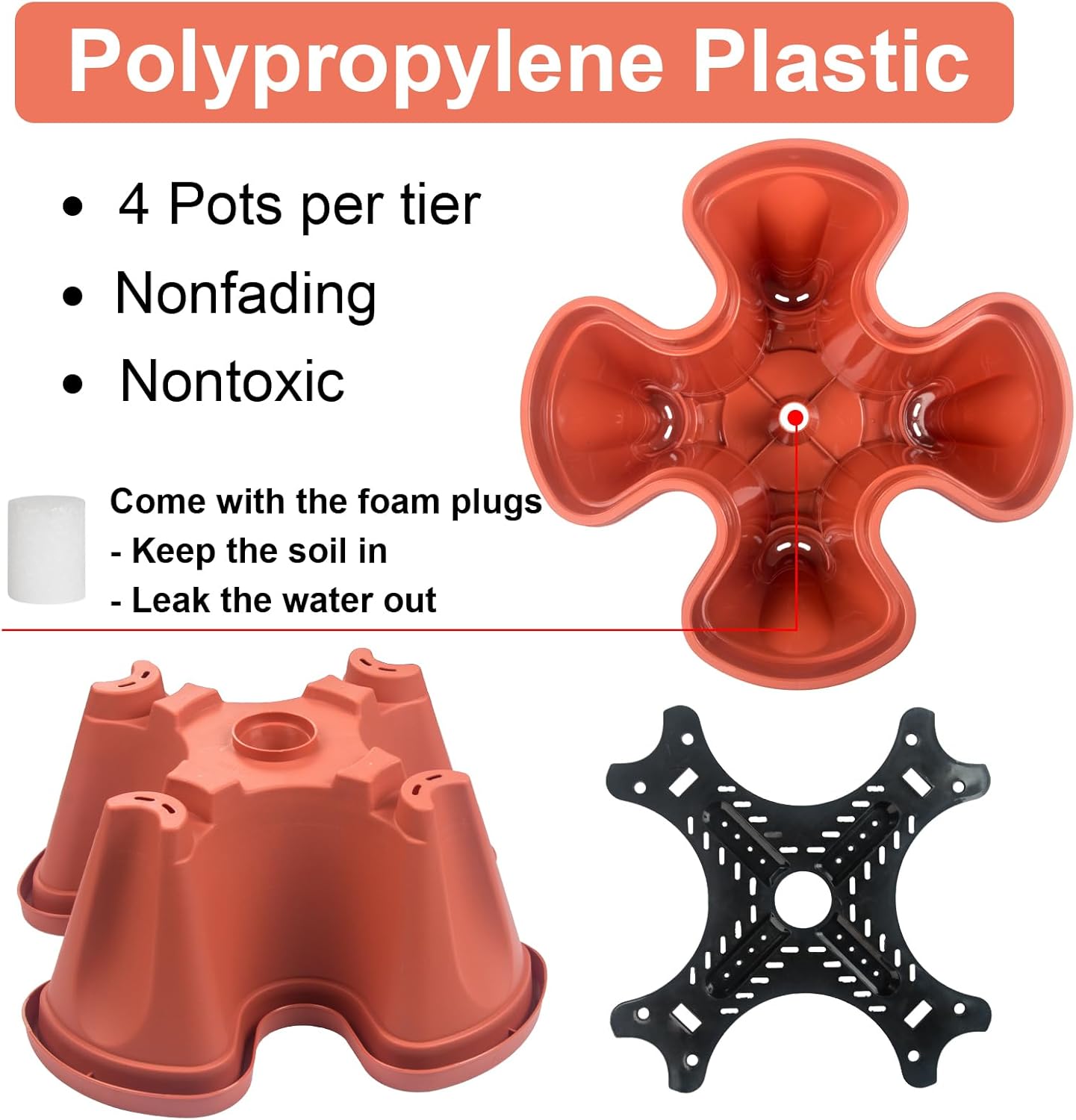 DUNCHATY 5 Tier Plant Pot, Vertical Garden Planter, Strawberry Planter, Indoor/Outdoor Planters, 2 Set, Brick Red, 29 x 13.6 x 13.6 inches