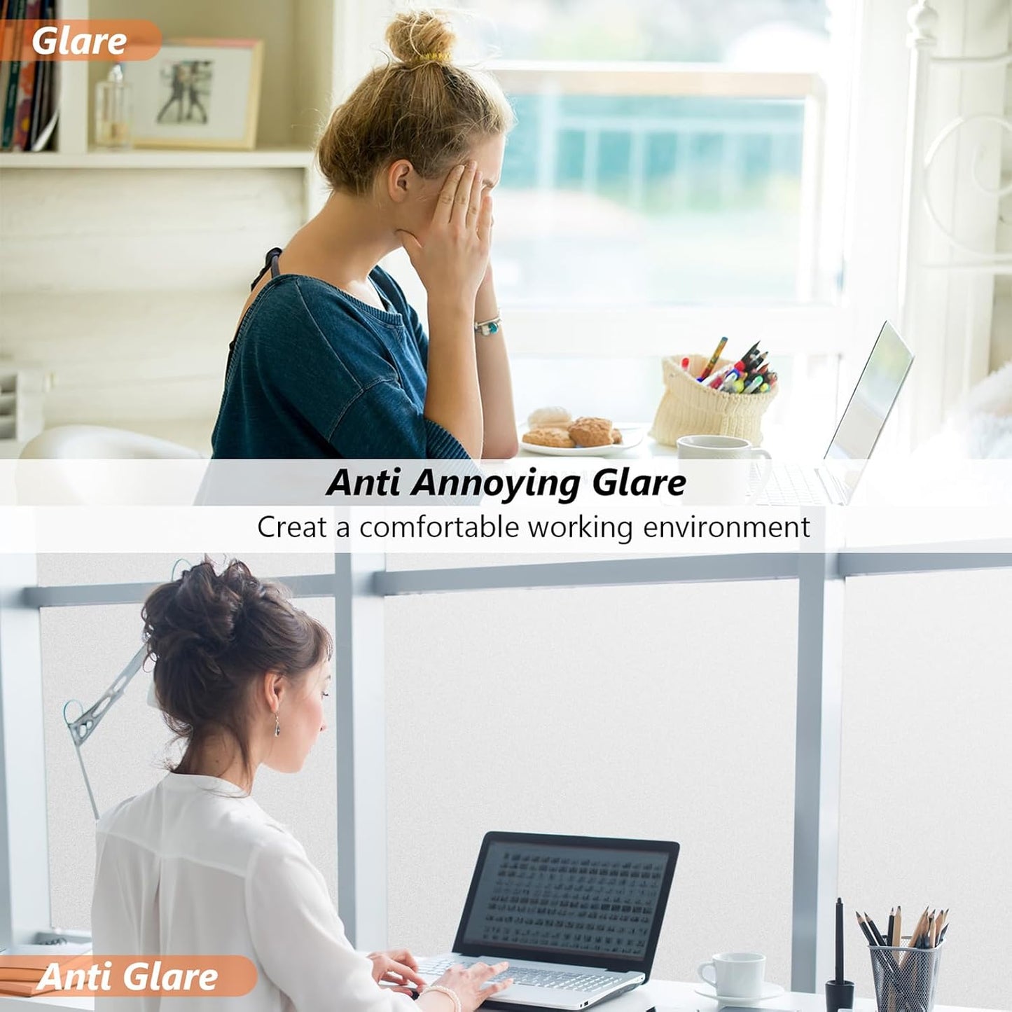 Kromapolis Window Privacy Film Frosted Glass Window Film, Heat Blocking Privacy Film for Glass Windows, Static Cling Non-Adhesive Frosting Window Stickers for Door Home (Frosted, 35.4 x 78.7 inch)