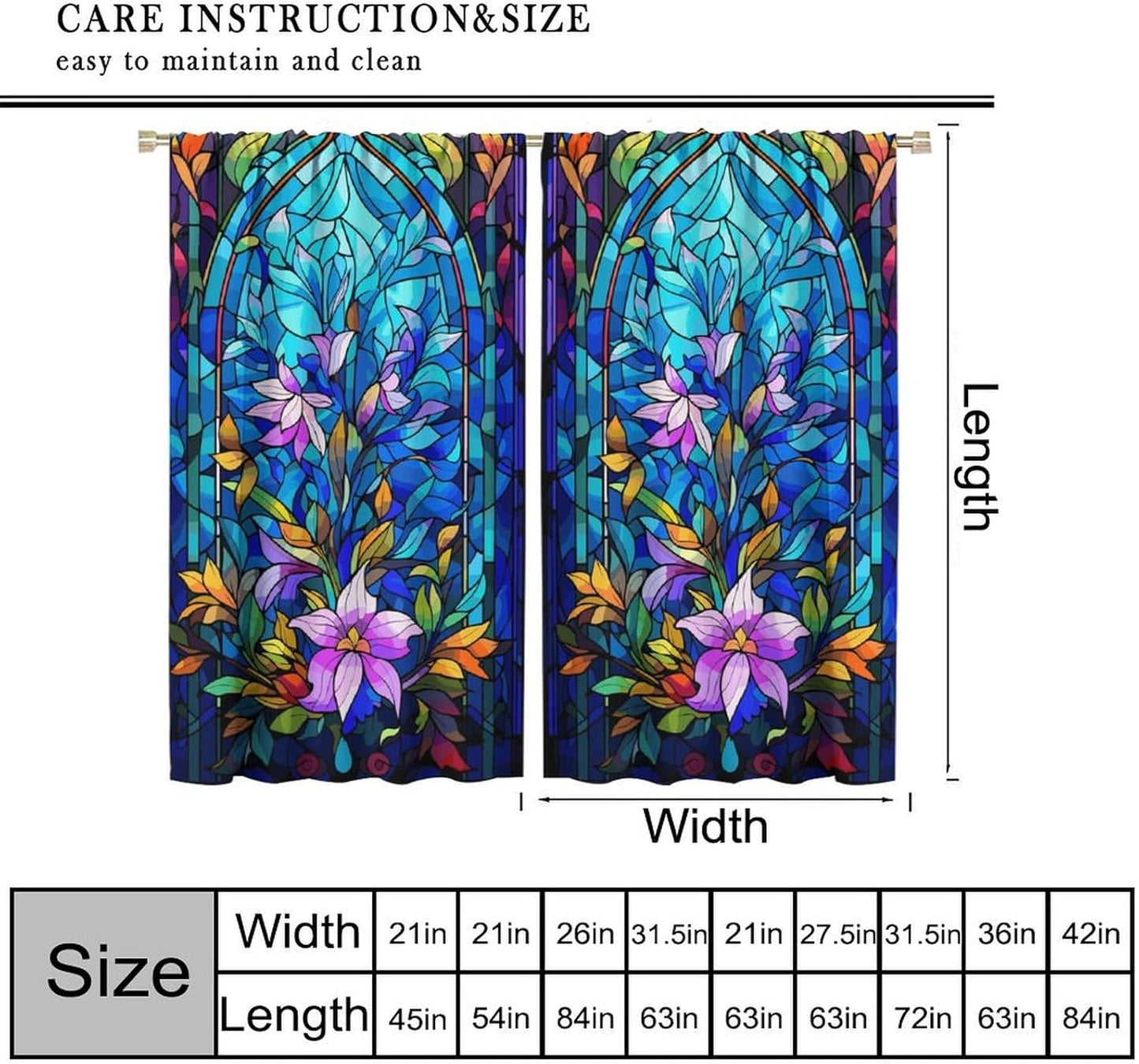 Stained Glass Curtains,Abstract Colorful Floral Geometric Art Home Decor Drapes for Bedroom Living Room Kitchen Window Treatment 2 Panels Set Total Size 52" W X 84" L Inch