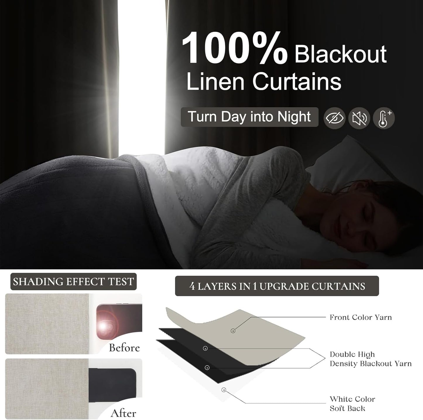 Pinch Pleated Blackout Curtains 70 Inches Wide for Living Room, Room Darkening Linen Blend Tan Viral Large Window Curtain for Bedroom Thermal Soundproof Natural Drapes 70"W x 92"L x 2Panels