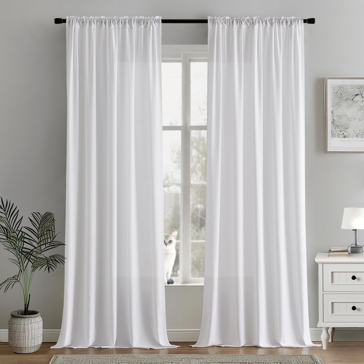 MIULEE White Privacy Sheer Curtains That Let Light in 102 Inches Long Non-See-Through Semi Sheer Curtains Light Filtering Window Curtain Drapes for Living Room Bedroom 2 Panels Set 42 X 102
