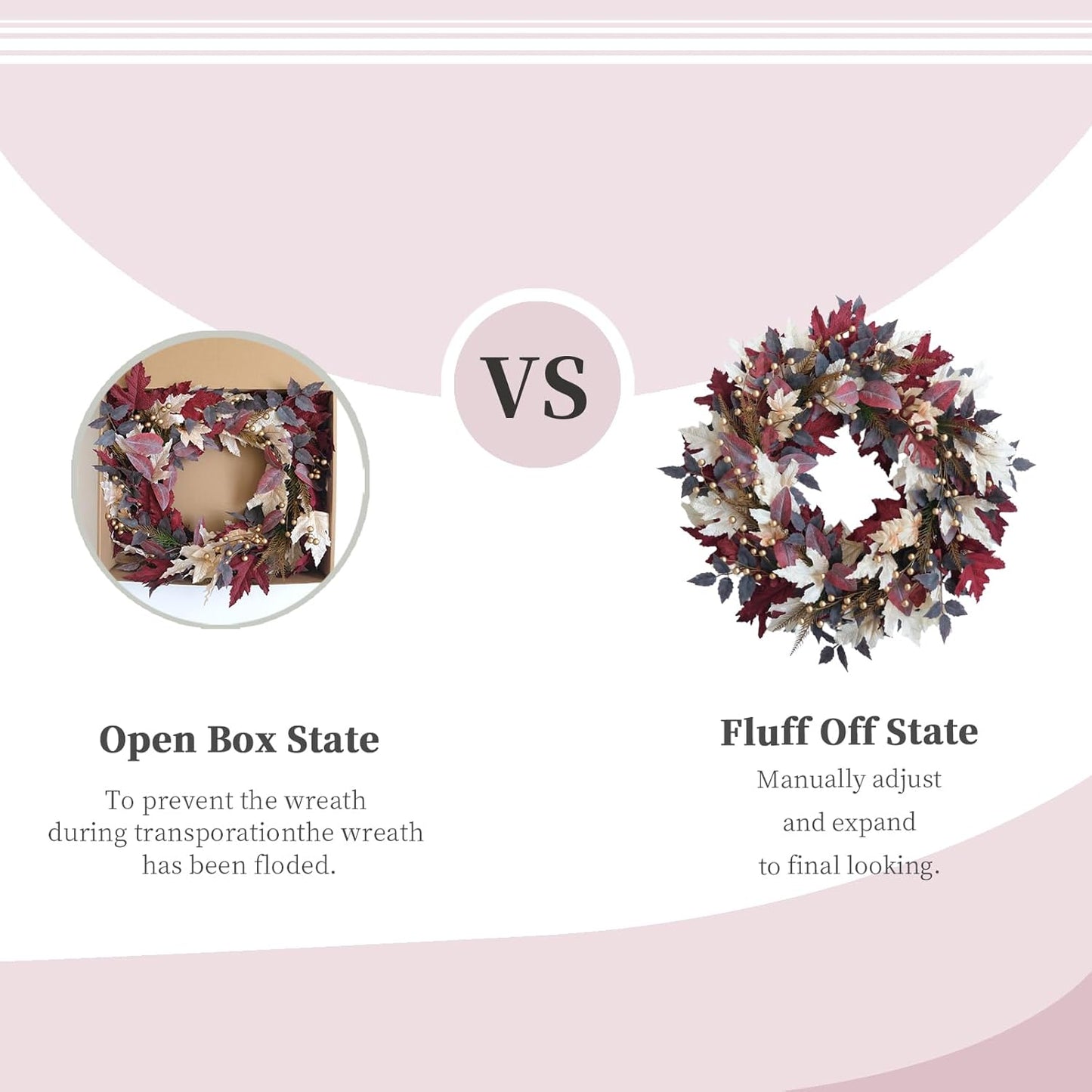 Maple Leaves Pearl Fall Wreaths- 22 Inch Autumn Wreath with Gold Pearl Accents & Grapevine Base, Farmhouse Style for Front Door Wreaths for Thanksgiving Harvest Indoors/Outdoors