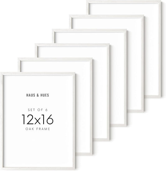 HAUS AND HUES White Oak 12x16 Inch White Picture Frames - Set of 6 White Frames Gallery Wall, White Picture Frames 12x16, White Gallery Wall Frame Set, White Picture Frames Pack (White Oak Frame)