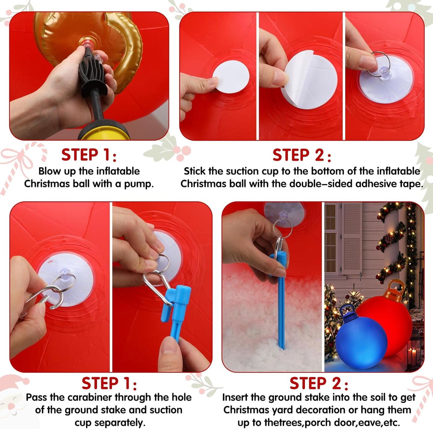 Jetec 3 Pcs Outdoor Light Up Christmas Ball Decorations Large Christmas Inflatable PVC Decorated Balls with Light 24 Inch,18 Inch Xmas Ornaments for Yard Lawn Porch (Red, Gold, Silver)