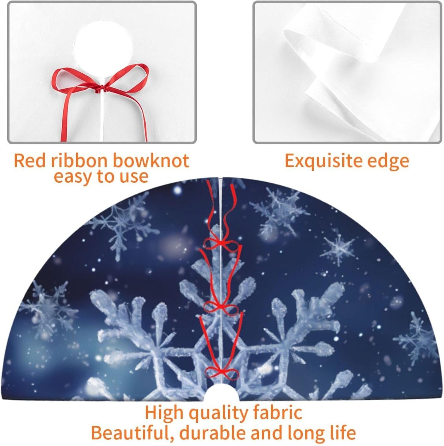 36" Blue Snowflakes Christmas Tree Skirt, Tree Mat Base Cover for Xmas Festive Holiday Party Decoration Ornaments