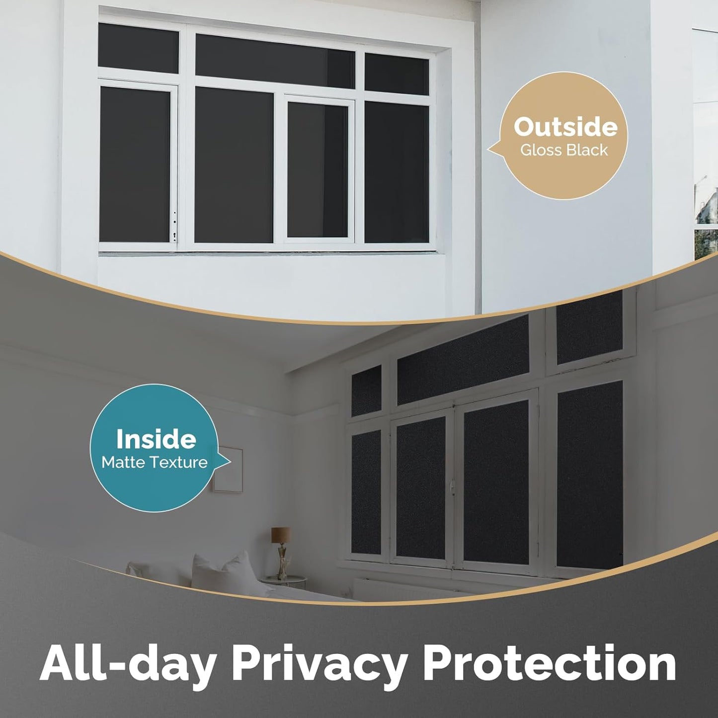 DOWELL Blackout Window Film, 100% Light Sun Blocking Static Cling Frosted Privacy Film for Glass, Heat Control Removable Window Tint, Room Darkening Cover for Day Sleep, Black, 23.6" x 118"