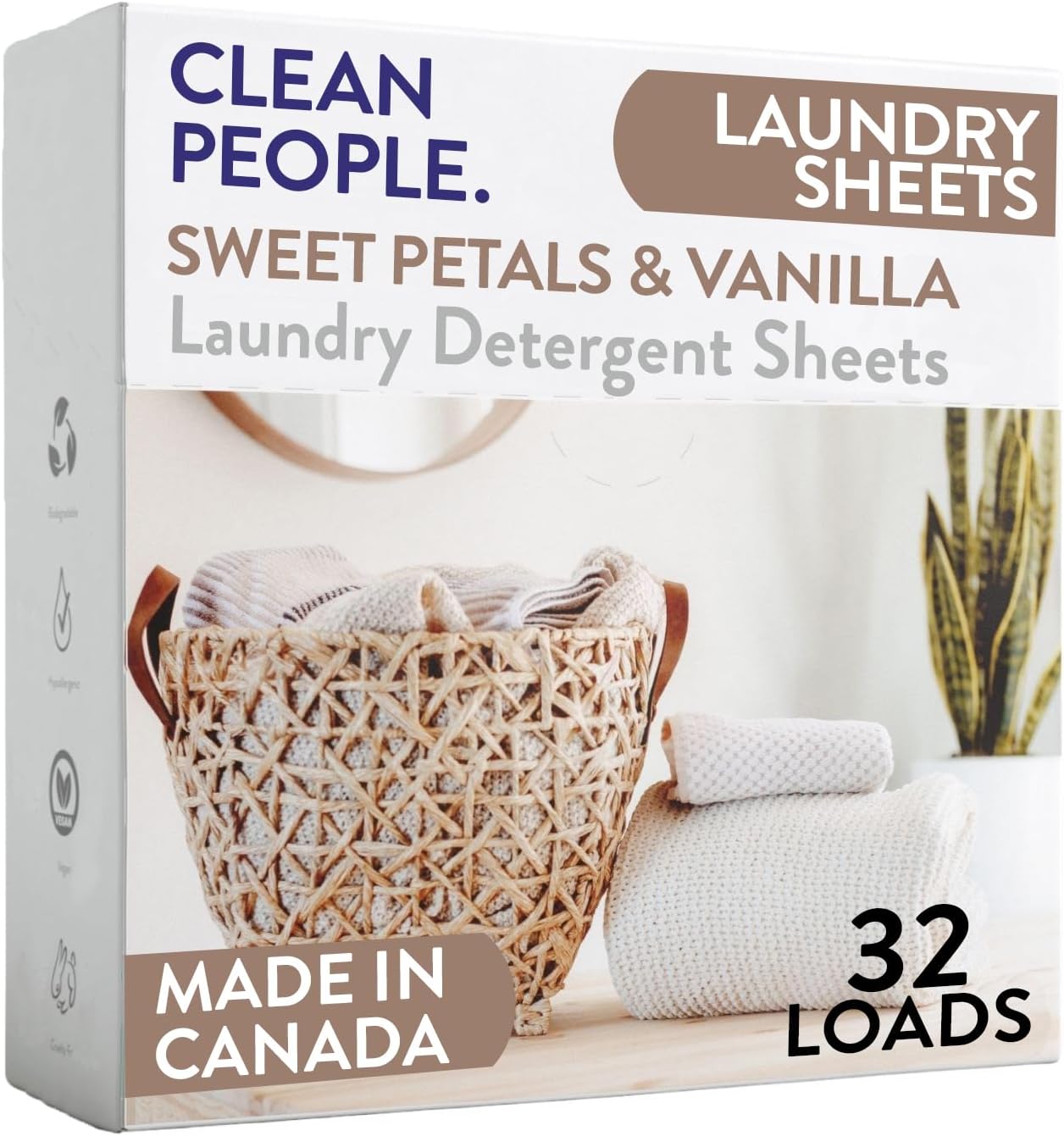 The Clean People Laundry Detergent Sheets - Laundry Soap - Ultra Concentrated, Recyclable Packaging, Stain Fighting - Sweet Petals & Vanilla, 32 Pack