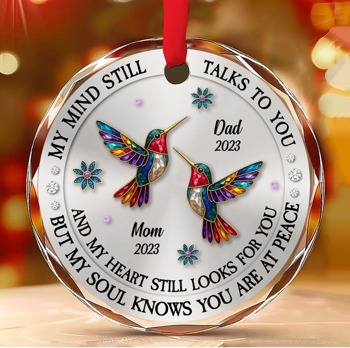 Memorial Ornament - Personalized Glass Ornament Gift for Cherished Memories, Loved Ones in Heaven, Sympathy Gifts for Deceased, My Mind Still Talks to You