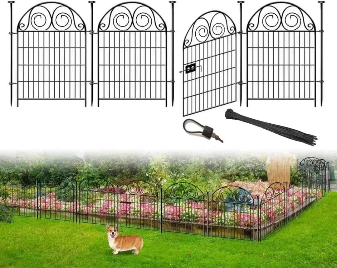 Tall Garden Fence with Gate, 36 Inch(H) 4 Panels Dog Fence Outdoor for Yard, Total Length 8.8 Ft Metal Temporary Dog Fencing│Patented