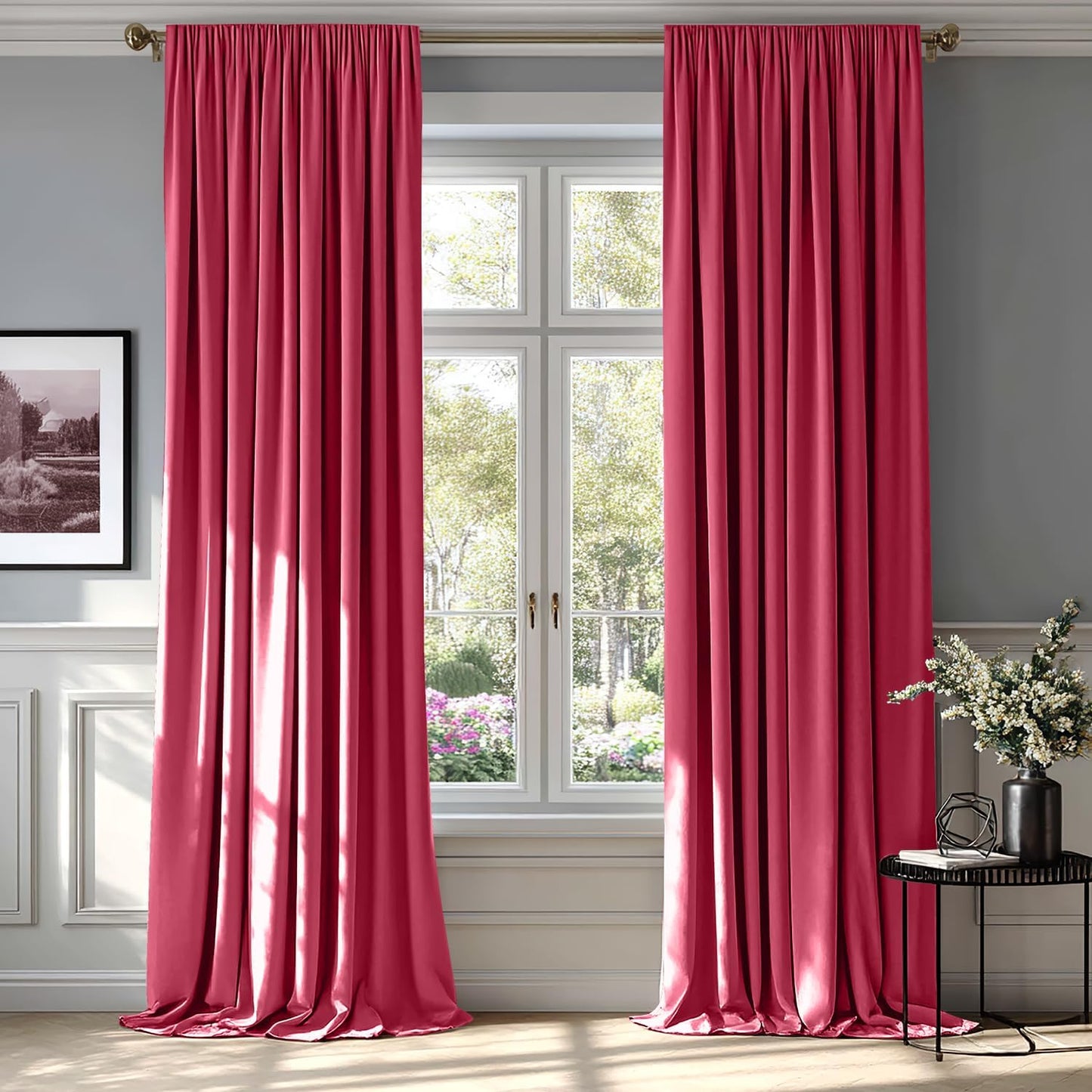 MIULEE Berry Velvet Curtains Thermal Insulated Blackout Curtain Drapes for Bedroom Living Room Darkening 96 Inches Long Curtains Panels Rod Pocket Set of 2