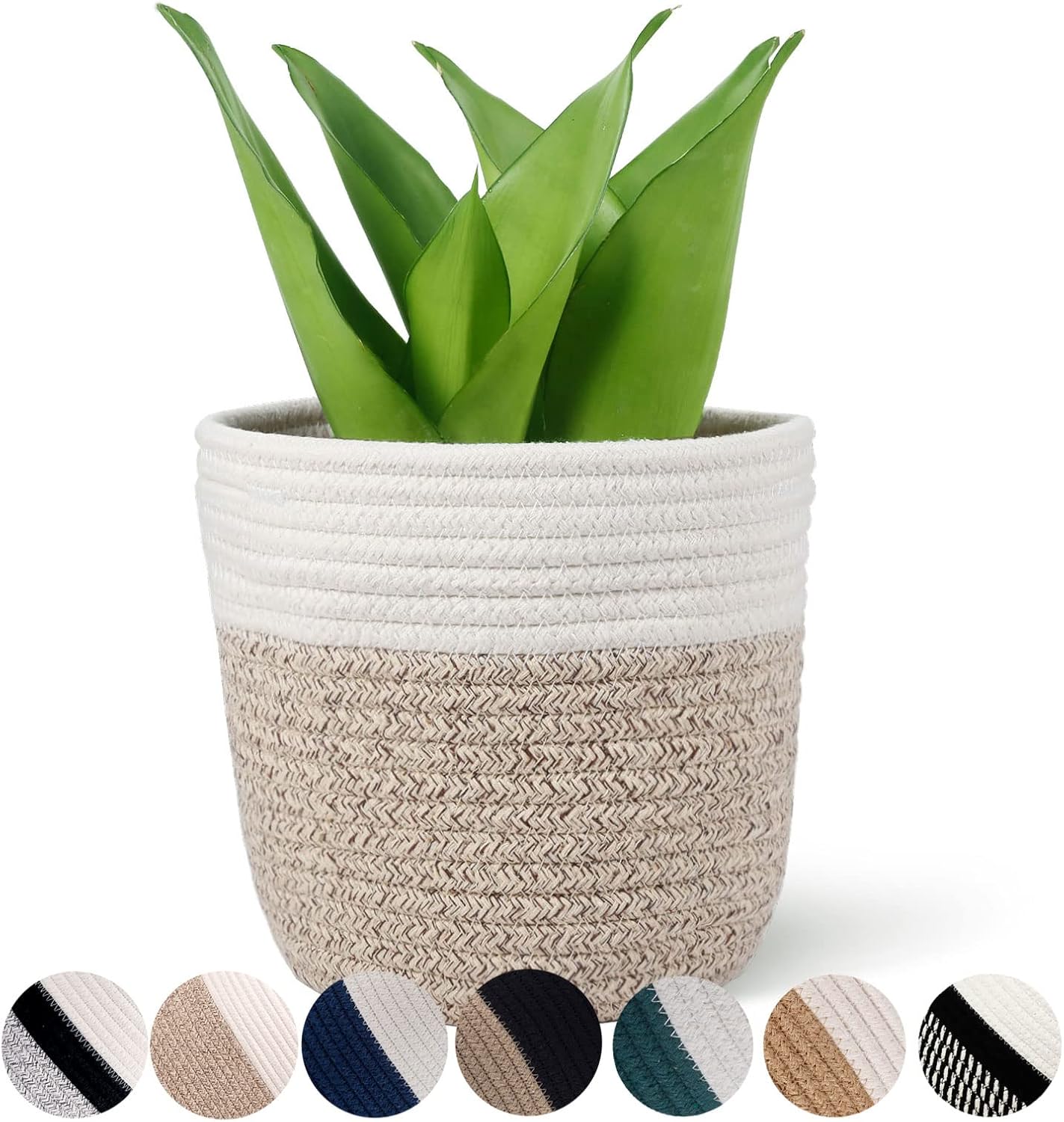 Cotton Rope Plant Basket Modern Woven Basket for 6" Flower Pot Floor Indoor Planters,Rustic Home Decor Storage Organizer H6 3/4" x W6 1/2"