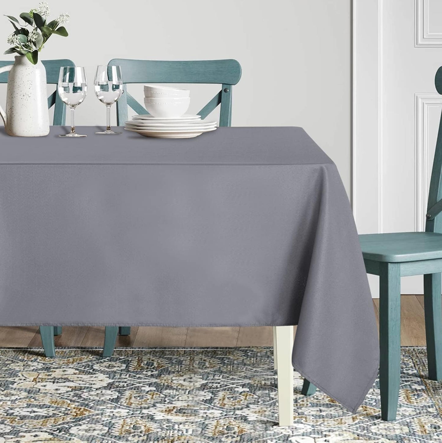 sancua Rectangle Tablecloth - 90 x 156 Inch - Water Resistant Spill Proof Washable Polyester Table Cloth, Decorative Fabric Table Cover for Dining Tables, Buffet Parties and Camping, Light Grey