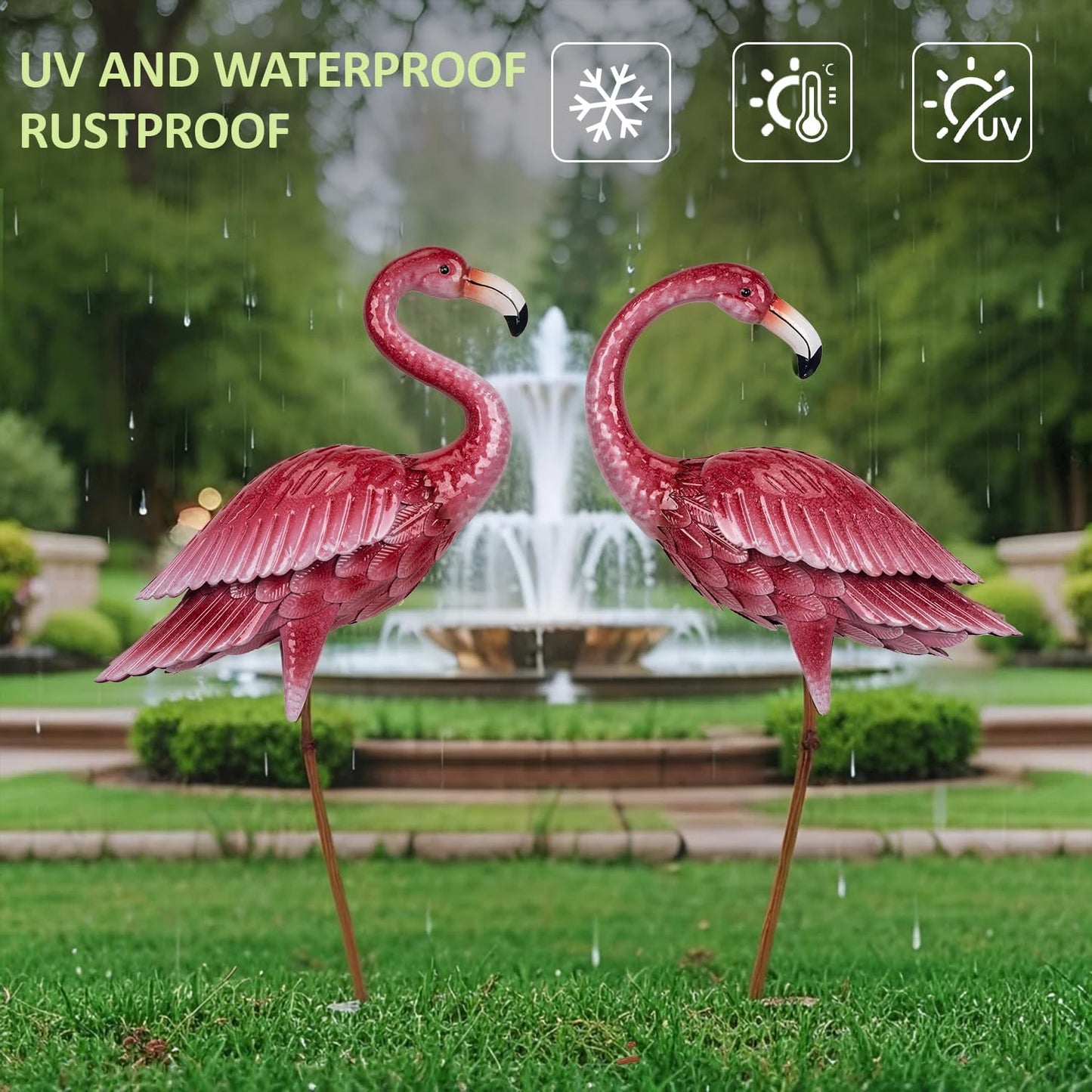 Kircust Flamingo Garden Sculpture & Statues, Metal Birds Yard Art Outdoor Statue, Large Pink Flamingo Lawn Ornaments for Home, Patio, Backyard Decor (2-Pack)