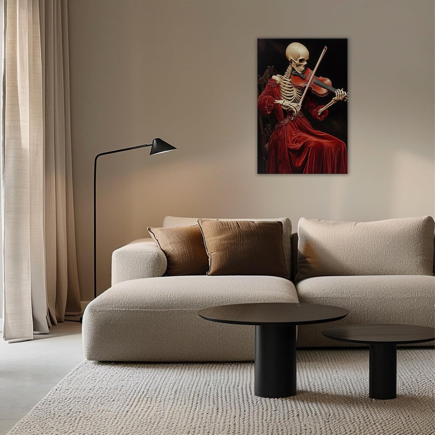 OAAPITI Gothic Skull Violinist Wall Art Macabre Musician Canvas Print Edgy Dark Art Vintage Halloween Decoration for Living Room Bedroom Home Wall Decor(Artwork-9,28"x42")