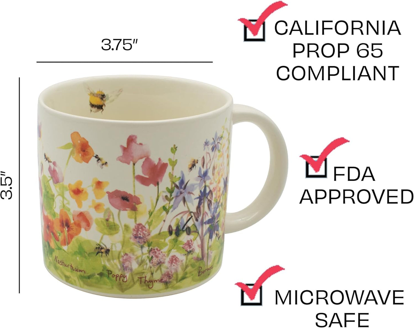 The Unemployed Philosophers Guild Bee Garden Coffee Mug - Features Beautiful Watercolor Flowers and Buzzing Bees - Comes In A Fun Gift Box, 14 oz