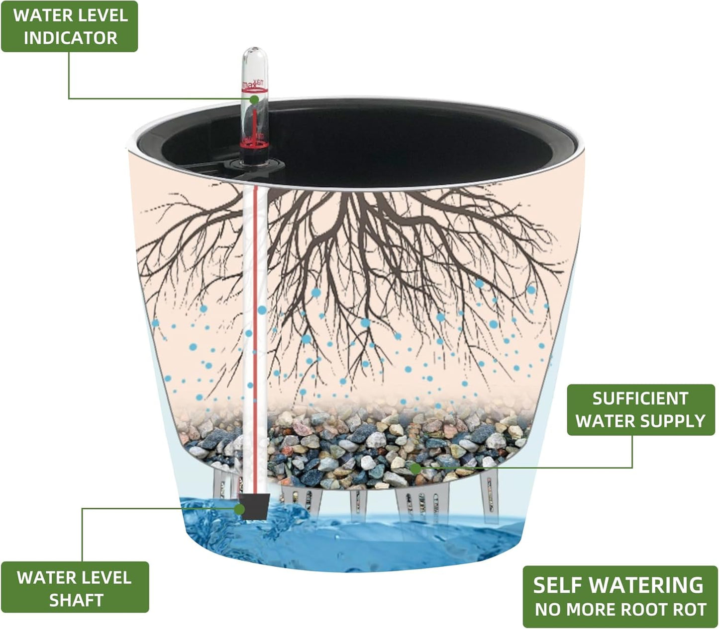 Dexceder 9x8 Inches Self Watering Planter Indoor Outdoor, Inner Pot Design, Thickened Table Flower Plant Pot with Water Level Indicator (Slate Gray Matte)