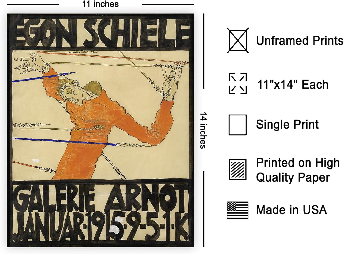 Poster Master Vintage Painting Poster - Retro Expressionism Print - Self Portrait as the Martyred St Sebastian - 11x14 UNFRAMED Wall Art - Gift for Artist, Friend - Wall Decor for Home, Office