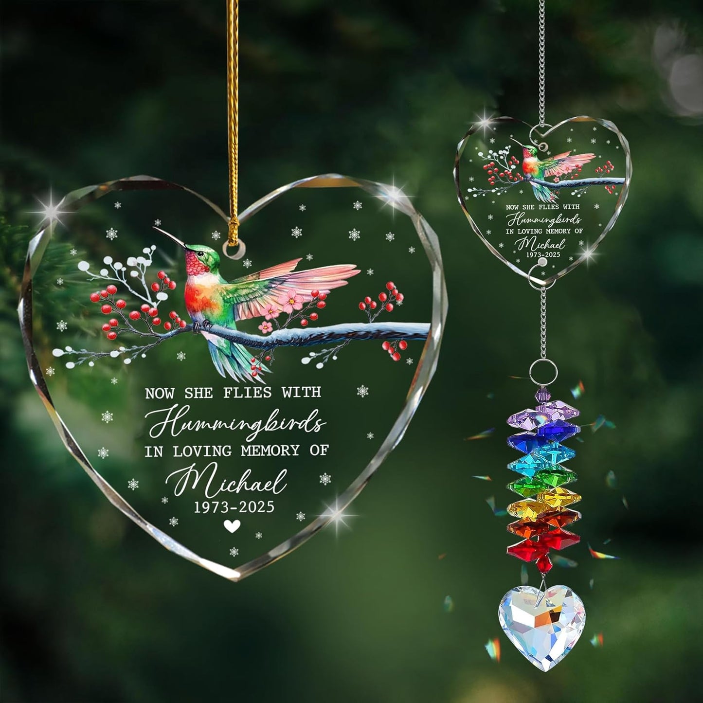 Personalized Memorial Hummingbird Glass Ornament – in Loving Memory of Grandpa – Custom Name, Birth Year & Passing Year – Memorial Christmas Keepsake for Loved One