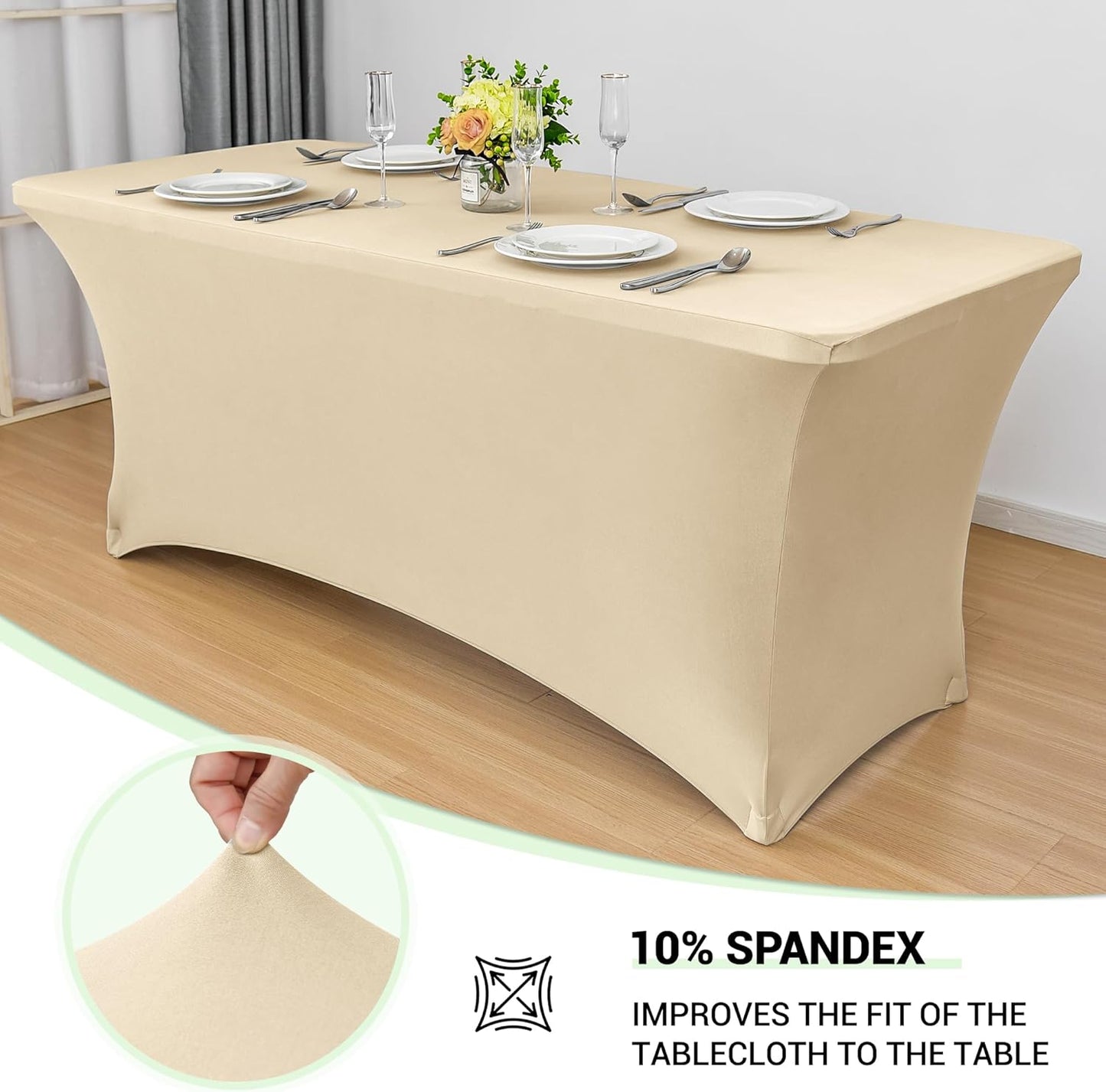 Obstal 6ft Stretch Spandex Table Cover - 4 Pack Universal Rectangular Fitted Tablecloth Protector for Wedding, Banquet and Party (Champagne, 72L x 30W x 30H Inches)