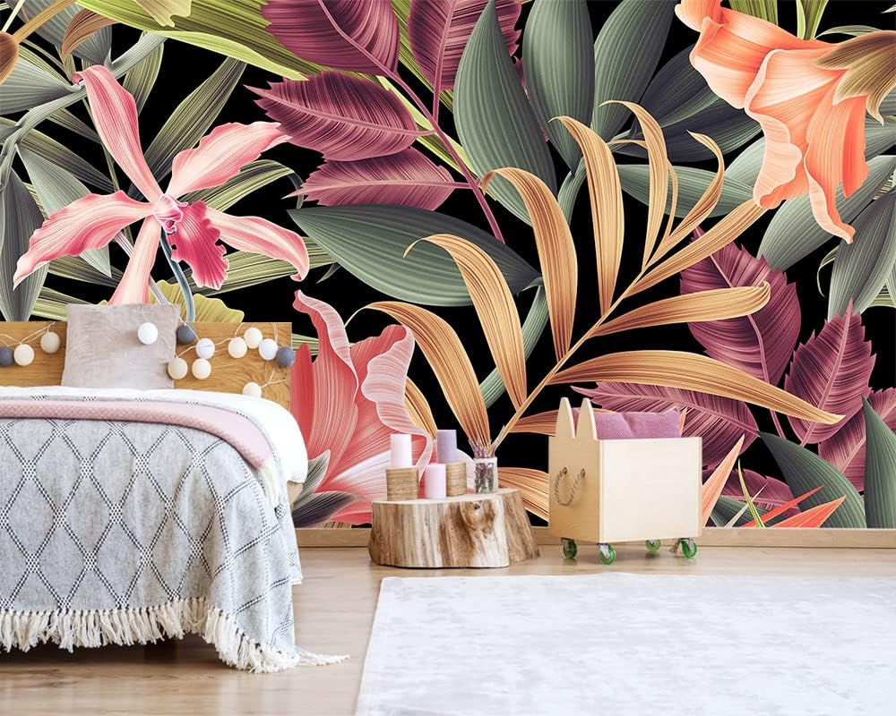 Banana Leaf Large Wallpaper Tropical Flower Wall Mural for Living Room Bedroom Dining Room(Not Self-Adhesive)