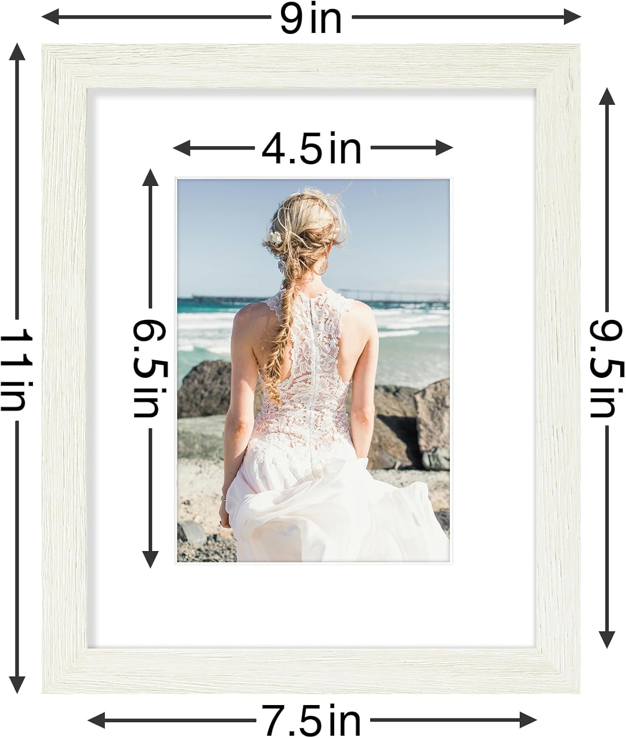 Vittanly 8x10 Picture Frames Set of 9, Shatter Resistant Plexiglass, Display 5x7 Pictures with Mat or 8x10 without Mat, Photo Frames for Wall or Tabletop, Engineered Wood, Whitemist