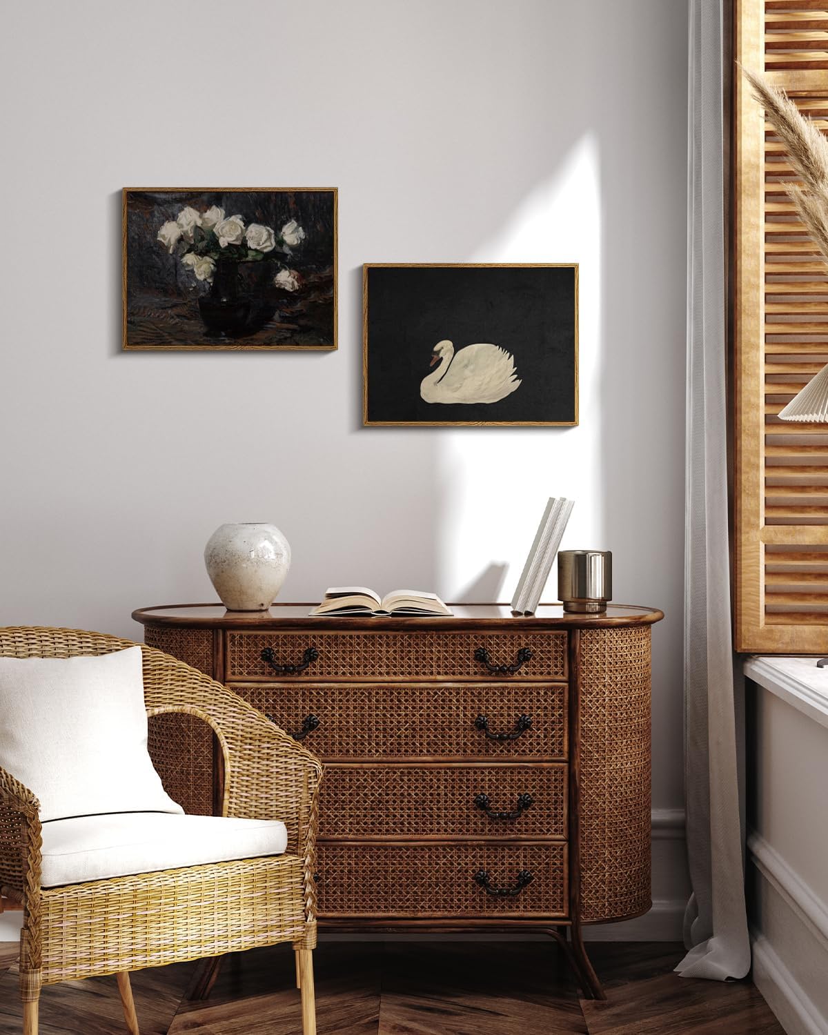 VIYYIEA Framed Canvas Wall Art Home Decor Swan Art Wall Decorations Prints Grace Swan Painting Pictures Rustic Bathroom Wall Decor Farmhouse Home Decor for Living Room Bedroom Office Decor 12x16in