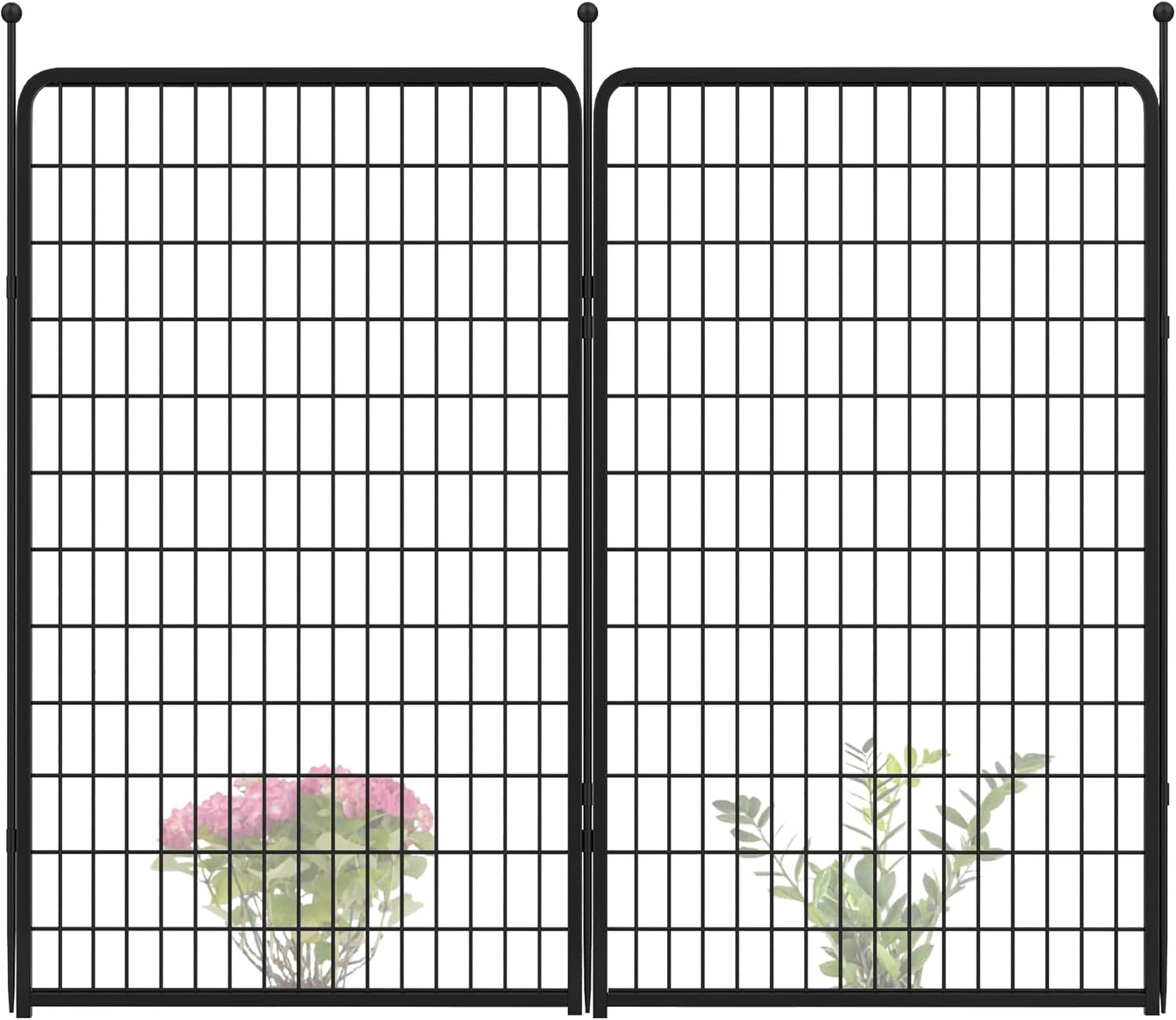 FXW Garden Fence Outdoor for The Yard – 50in(H) x 5.0ft(L) Heavy Duty Metal Animal Barrier for Dog and Rabbit, Decorative Dog Fence, 2 Panels, Black