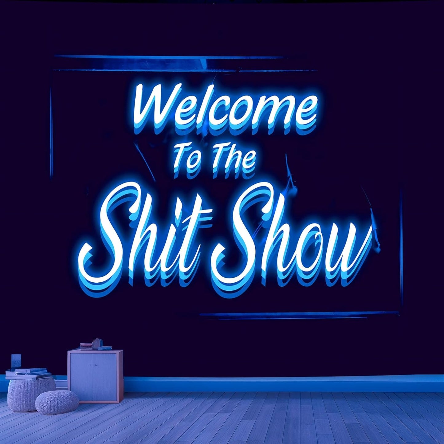 Welcome to the Shitshow Tapestry Blue Dorm Room Decor for Bedroom Wall Hanging Vintage 3D Word Art Flag Wall Tapestry for Living Room Dorm Party Decor (51 X 60 Inches)