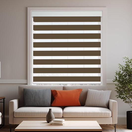 HESTIA Cordless Zebra Blinds Light Filtering Roller Shades UV Blocking Blackout Privacy Indoor Window Shades for Home Office Day and Night, Brown,44" W x 60" H