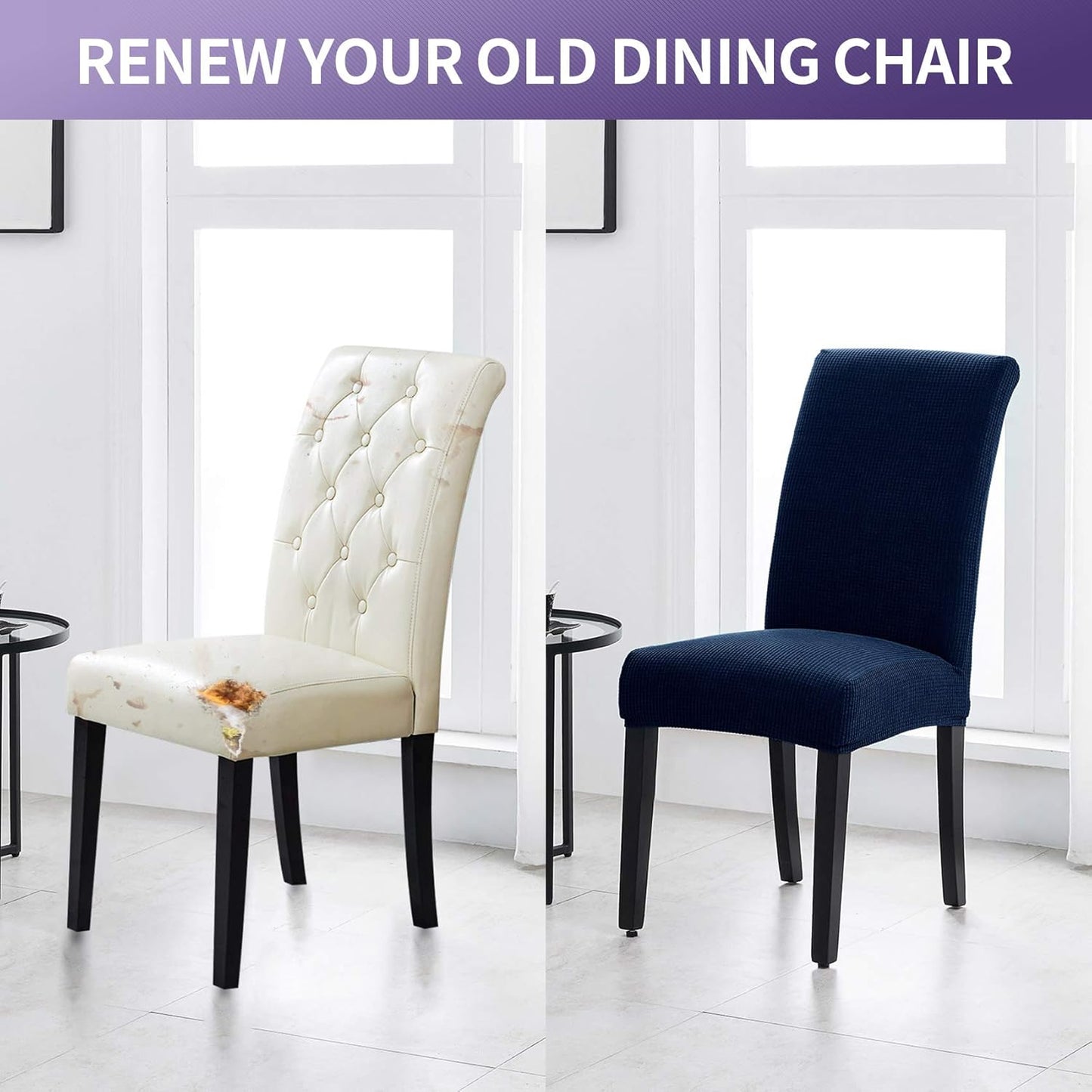 Joccun Chair Covers for Dining Room Set of 4, Dining Chair Slipcovers Stretch Dining Room Chair Covers Seat Protector,Washable Parsons Chair Cover for Home,Hotel,Banquet(Navy,4 Pack)