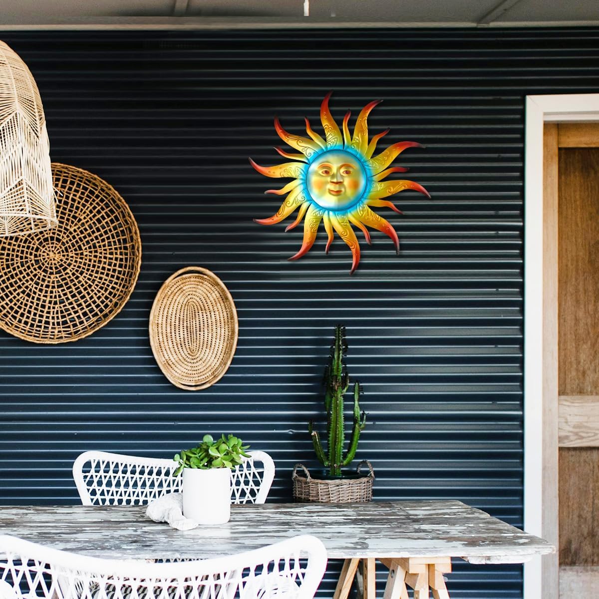 Large Metal Sun Wall Art Decor - 23.6 inches Outdoor Wall Decor,Sun Face Sculpture for Garden Farmhouse Yard Patio Fence Living Room Bedroom Gift Idea for Family Friends