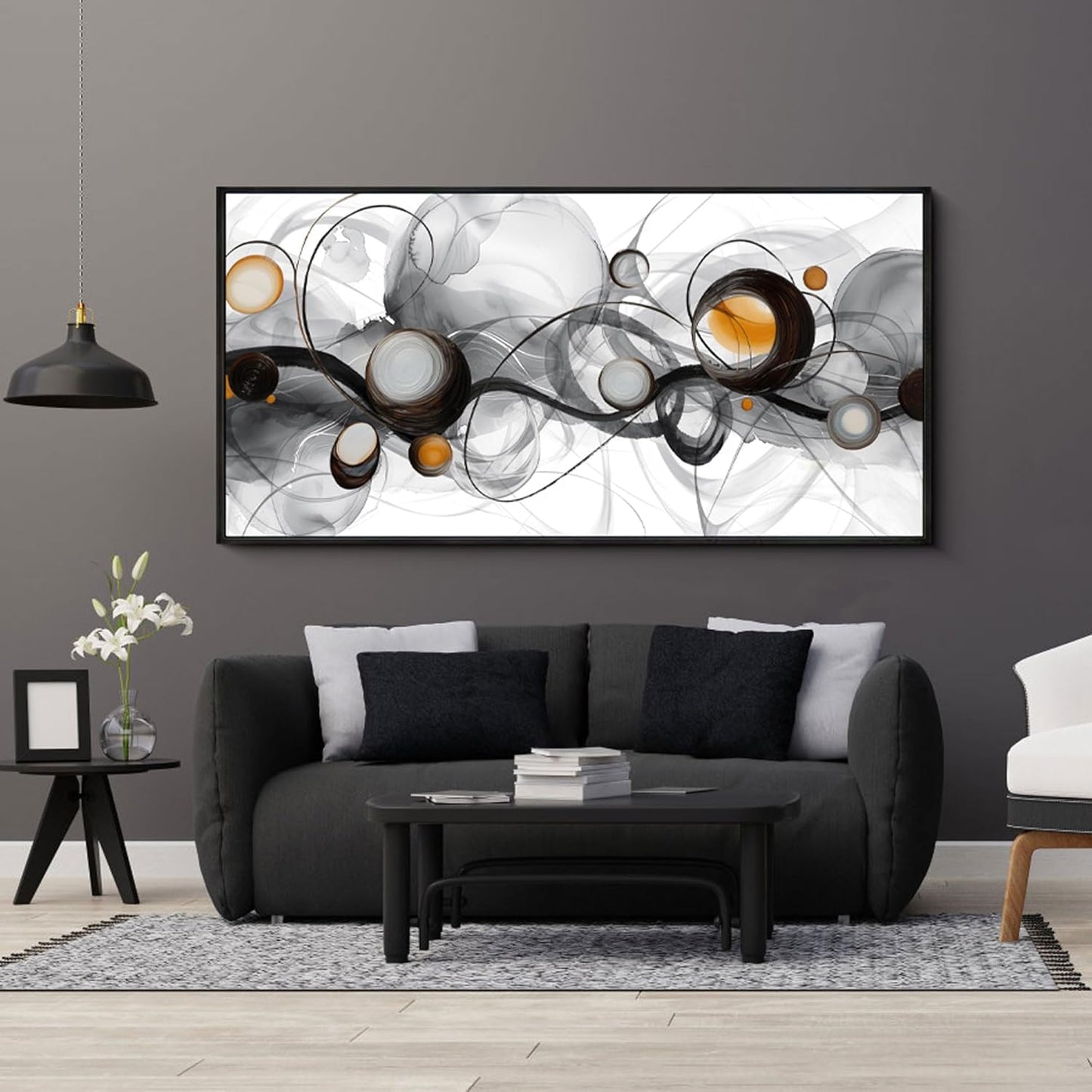 XLSJERST Large Size Frame Wall Art for Living Room - Abstract Artwork Minimalist Painting Modern Black and White Canvas Picture Boho Gray Wall Art