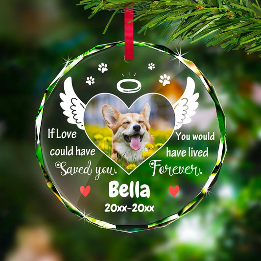 Personalized Memorial Pet Glass Ornament - Custom Picture Christmas Ornaments, Dog Forever in Our Hearts Hanging Ornament Xmas Tree Decor for Dog Lovers