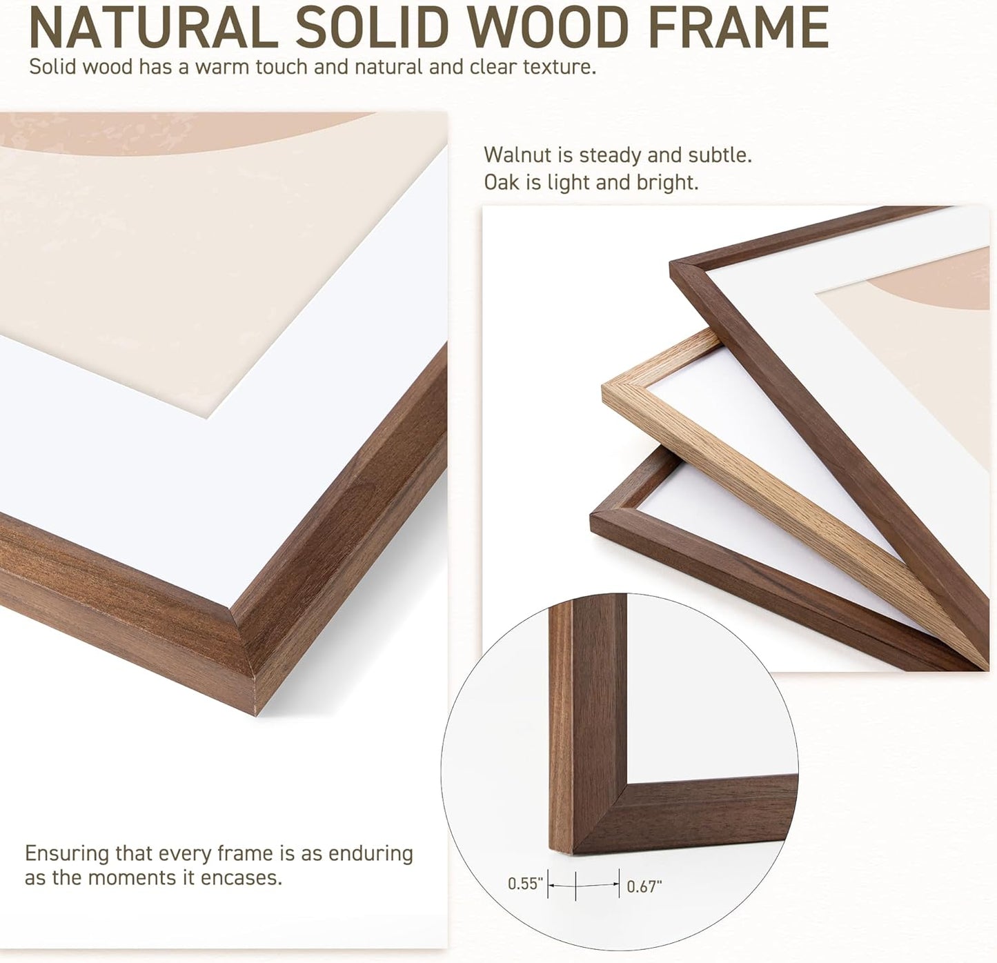 27x40 Poster Frame Set of 2 Natural Solid Walnut Photo Frames with 24x36 Removable Mat Wall Hanging Large Handcrafted Frame with HD Plexiglass Wall and Tabletop Display Large Picture Frame