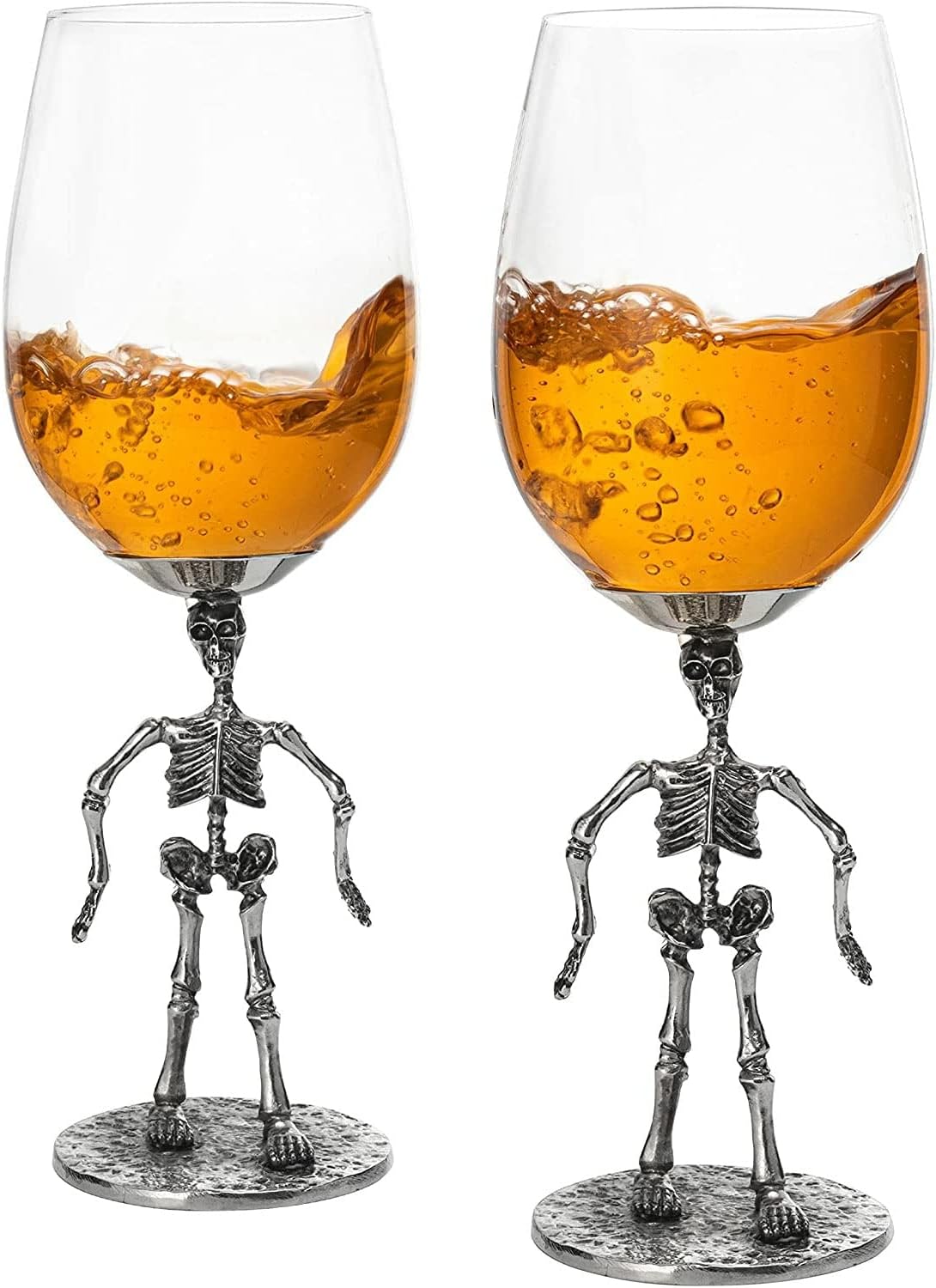 Stemmed Skeleton Wine Glass Set of 2 | 12oz Gothic Wine Goblets 10" Tall | Halloween Skeleton Decor Drinkware, Spooky Wine Glass Gift Set, Haunted Party Barware, Gothic Skeleton Gifts for Wine Lovers