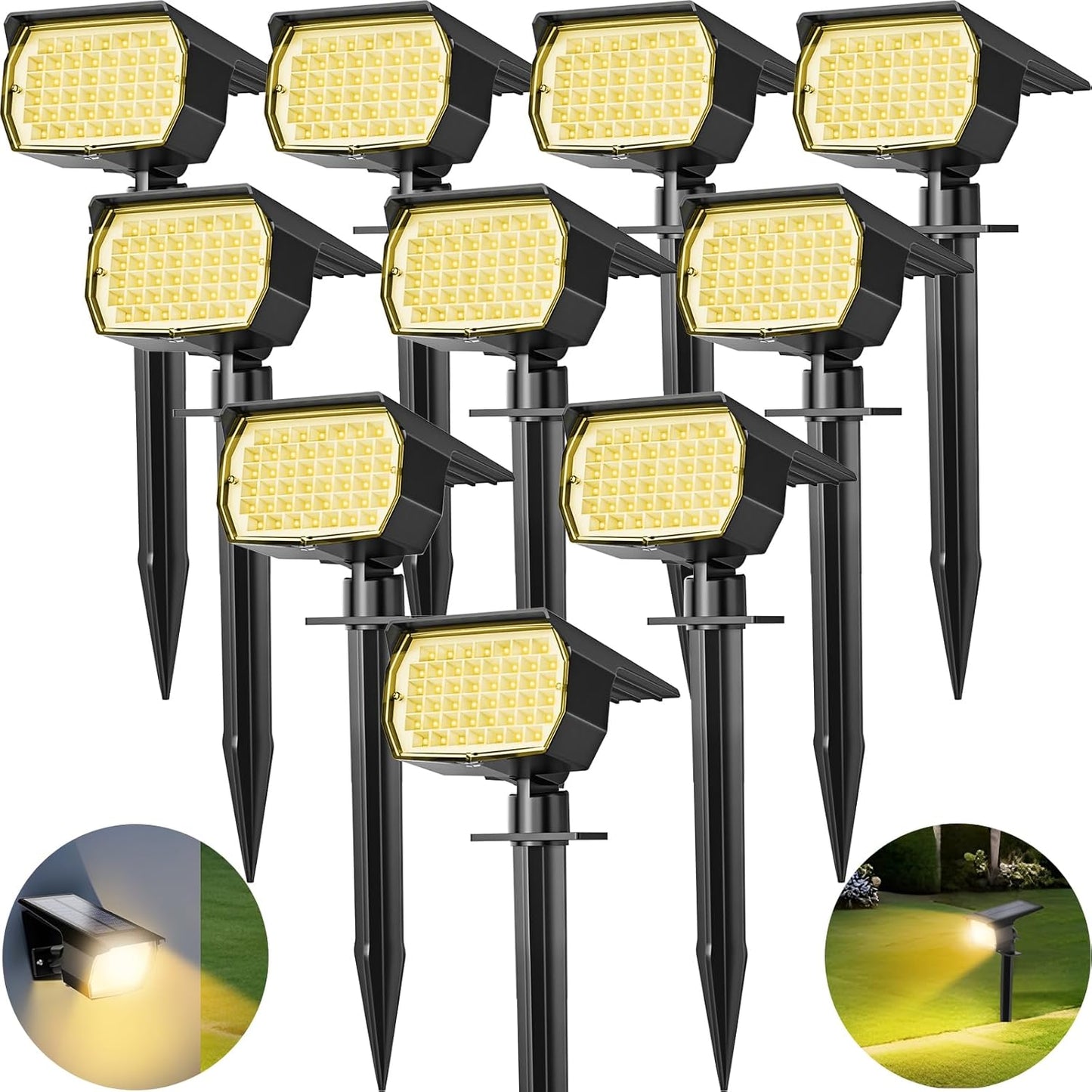 Solar Spot Lights Outdoor 10 Pack, [46 LED/3 Modes] Solar Landscape Spotlights Waterproof, 2-in-1 Auto On/Off Solar Powered Lights for Outside Yard Garden Wall Pathway(Warm White)