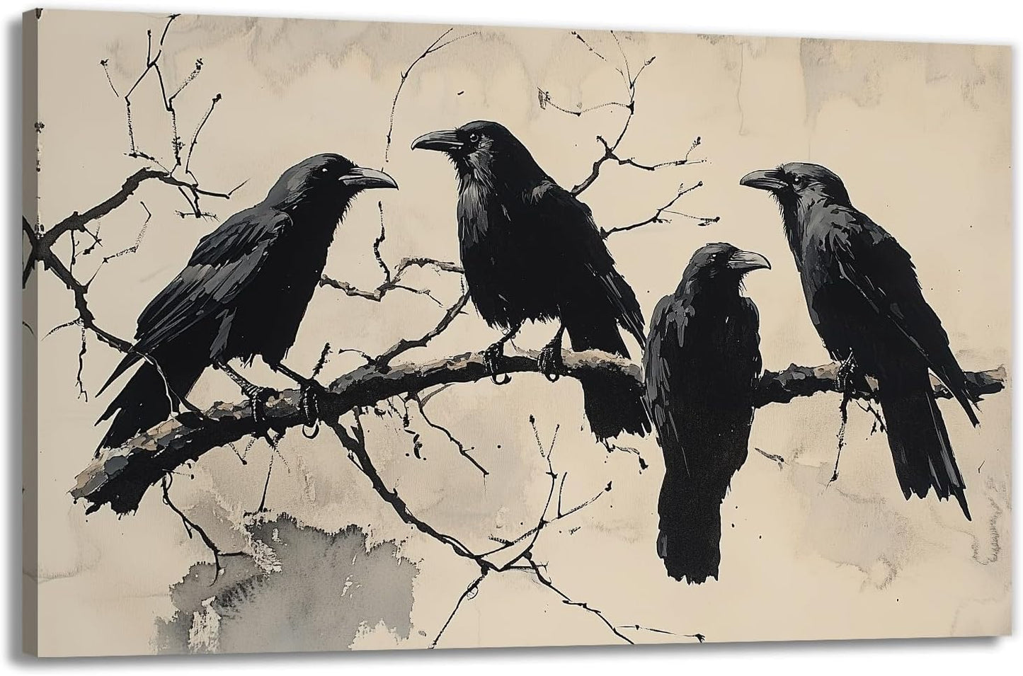 OAAPITI Birds Canvas Wall Art Black Couple Crow Picture Print Vintage Gothic Raven Artwork for Living Room Halloween Home Wall Decor(Artwork-9,16"x24")