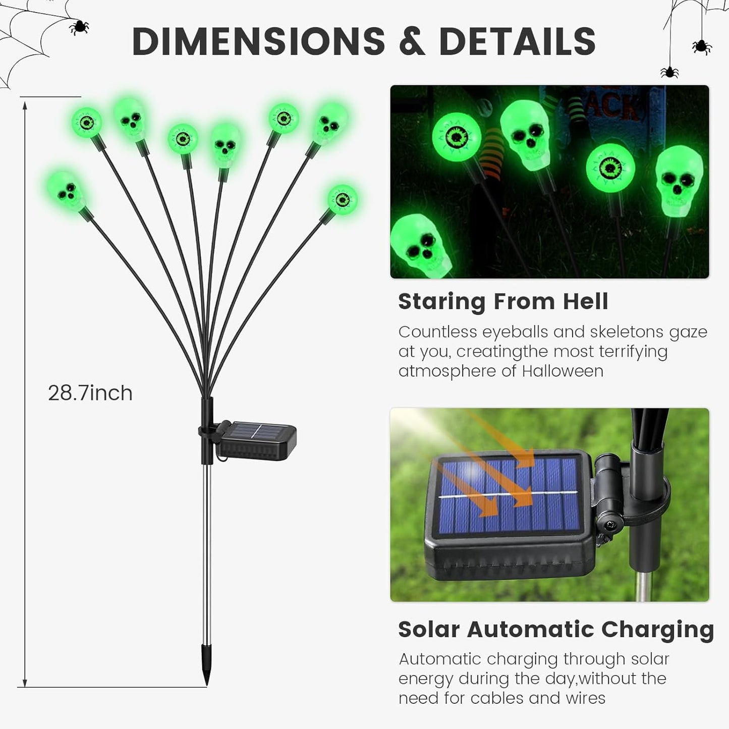 Solar Halloween Lights Outdoor,Halloween Decorations Outdoor, Scary Eyeball Lights,2PACKS 16LED,IP65 Waterproof, Decor for Garden/Yard/Patio/Lawn/Pathway(Green)