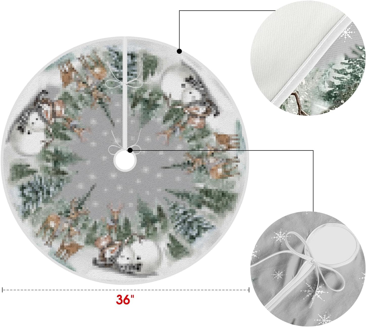 AVOIN colorlife Snowman Reindeer Snowflake Christmas Tree Skirt 36 Inch, Winter Holiday Tree Mat Decoration